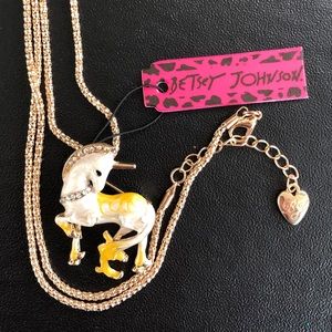 Betsey Johnson Enamel Unicorn Pin Necklace